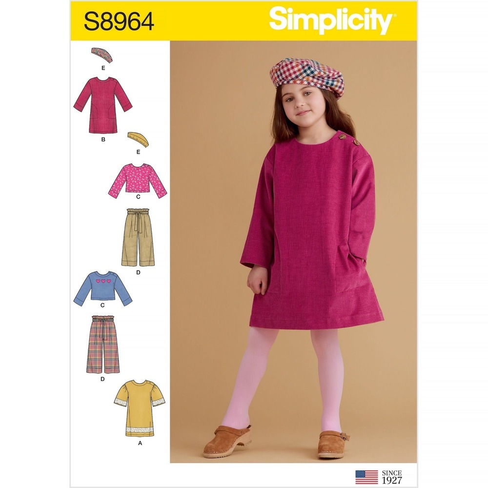 Simplicity Sewing Pattern 8964 Dress Top Pants Cap Girls Size 3-8